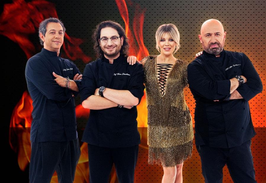 Gina Pistol alături de Sorin Bontea, Florin Dumitrescu și Cătălin Scărlătescu, la „Chefi la cuțite”
