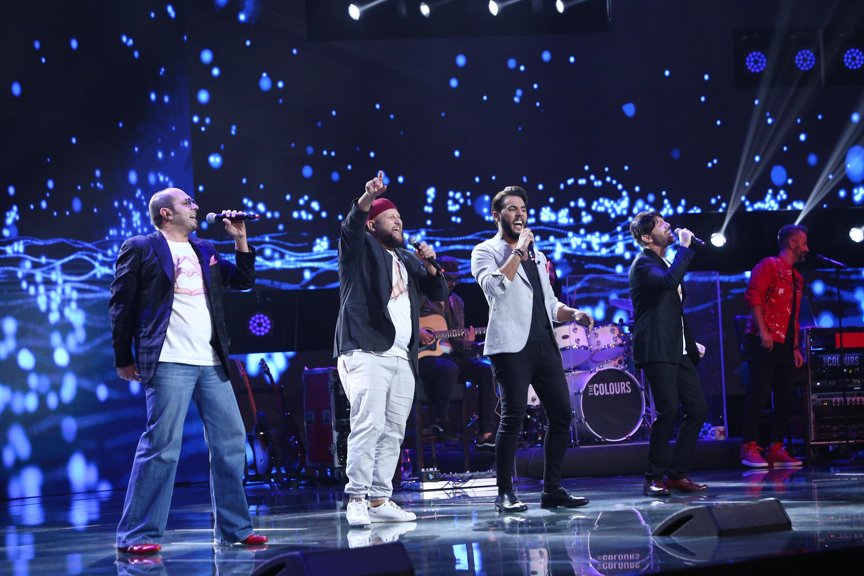 Gregorio Rega, Francesco Boccia, Salvatore Lampitelli Sabba și Aurelio Fierro Jr. pe scena X Factor 2020