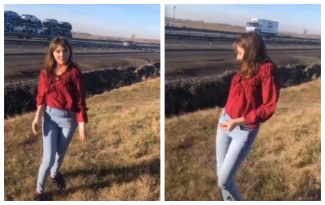 Veronica Vulpița, regina TikTok-ului! S-a rupt pe o manea, pe câmp, lângă autostradă! A fost filmată - VIDEO