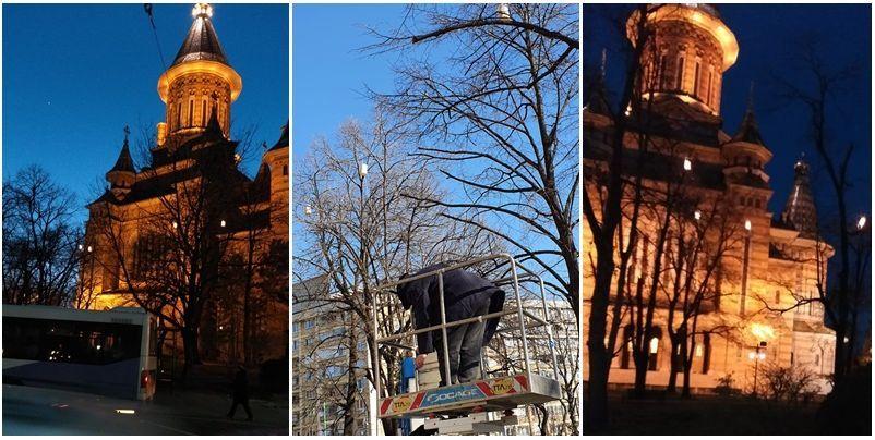Lampioane pentru alungarea ciorilor de l&acirc;ngă Catedrala Mitropolitană din Timişoara