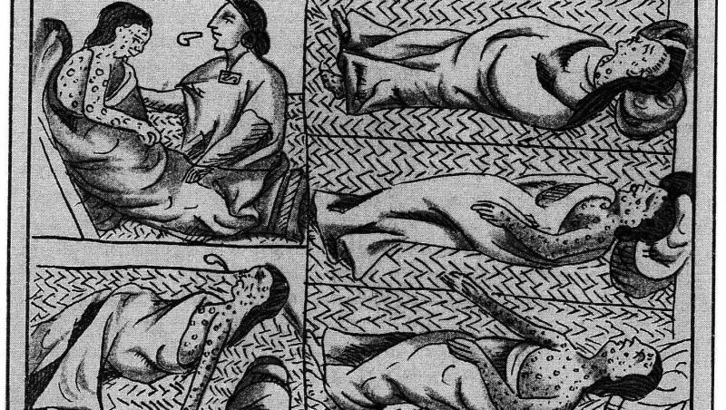 Desene reprezentând epidemia de variolă din 1520, ce a grăbit căderea Imperiului Aztec