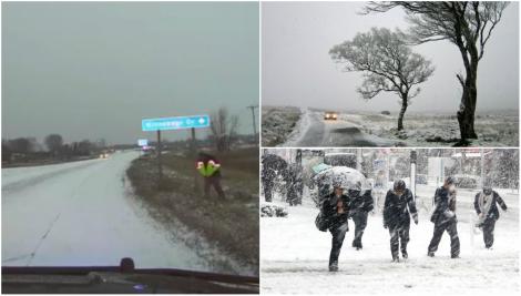 Iarna a pus stăpânire peste România! Drumuri închise, mai multe mașini blocate din cauza gheții și zăpezii