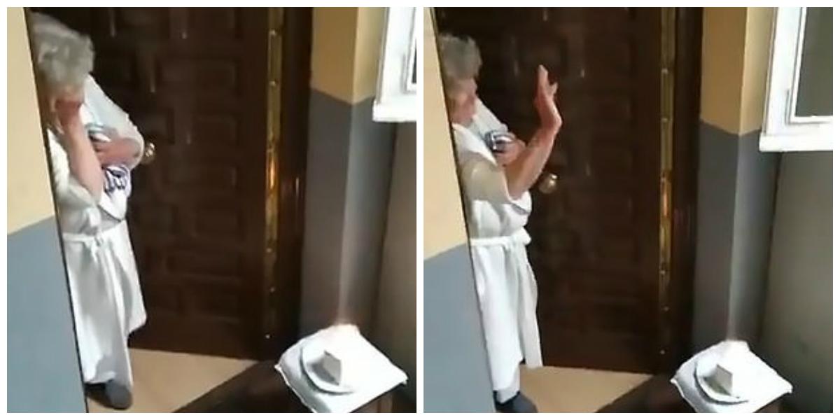O bătr&acirc;nă infectată cu noul coronavirus și-a sărbătorit ziua de naștere &icirc;n carantină. Momentul &icirc;n care vecinii &icirc;i c&acirc;ntă &rdquo;La mulți ani&rdquo; la fereastră