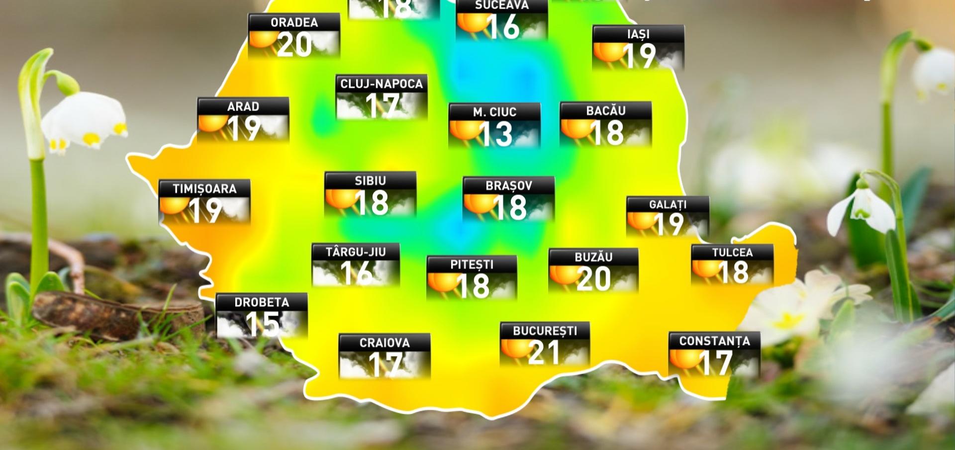 Meteorologii anunță vreme caldă și ploi &icirc;n perioada 2-15 martie. ANM, prognoza pe regiuni