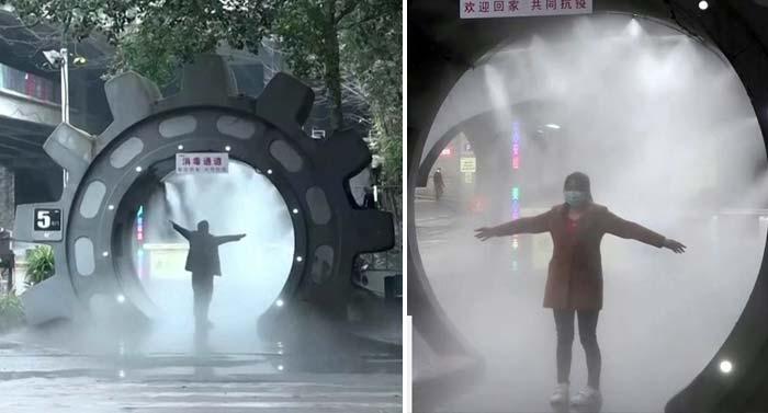 China, la nivel superior! Au montat tuneluri de dezinfectare &icirc;mpotriva COVID-19 pe străzi