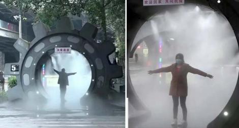 China, la nivel superior! Au montat tuneluri de dezinfectare împotriva COVID-19 pe străzi