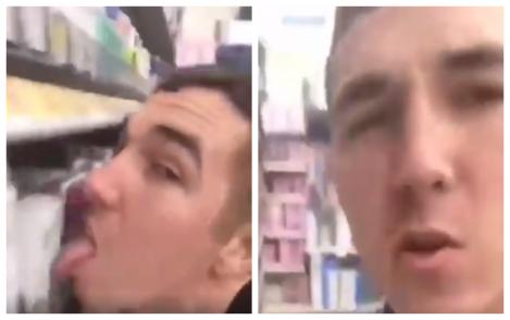 VIDEO. „Cui îi este frică de coronavirus?”. Un tânăr a lins produse dintr-un supermarket și s-a filmat! Imagini revoltătoare! 