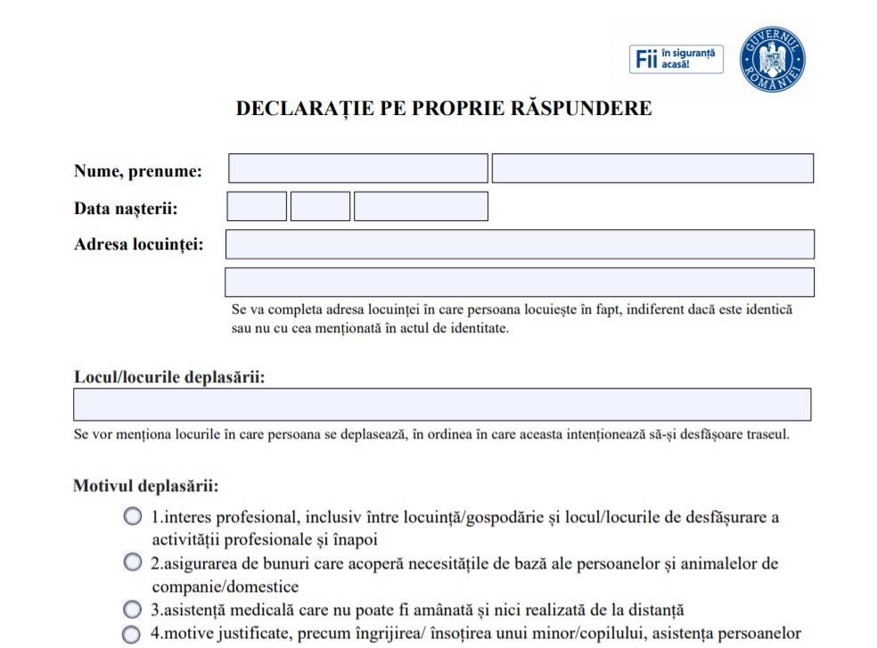 A fost modificată declarația pe proprie răspundere. Autoritățile, apel către rom&acirc;ni: &rdquo;Descărcați documentele doar din surse sigure!&rdquo;