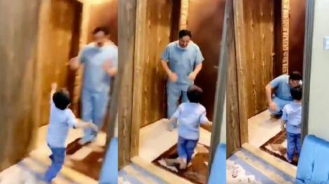 Un medic întors din tură, nevoit să refuze îmbrățișarea fiului său, a izbucnit în lacrimi în fața micuțului. Imaginile sunt sfâșietoare - Video