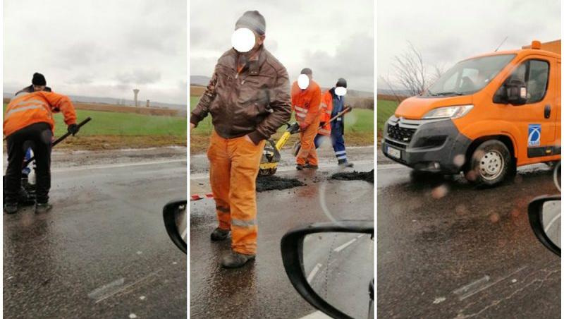 Petice de asfalt, puse pe ploaie, pe DN1:”Săptămâna trecută făceau același lucru, în același loc”
