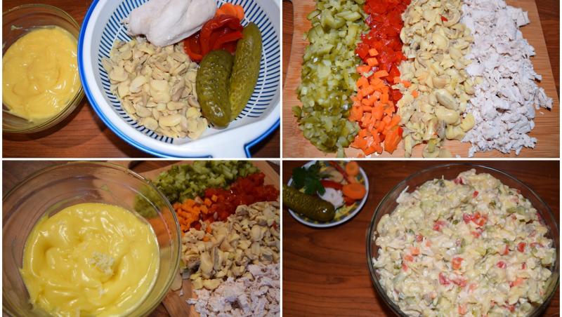 Ingrediente pentru Salată de ciuperci cu piept de pui și castraveți murați