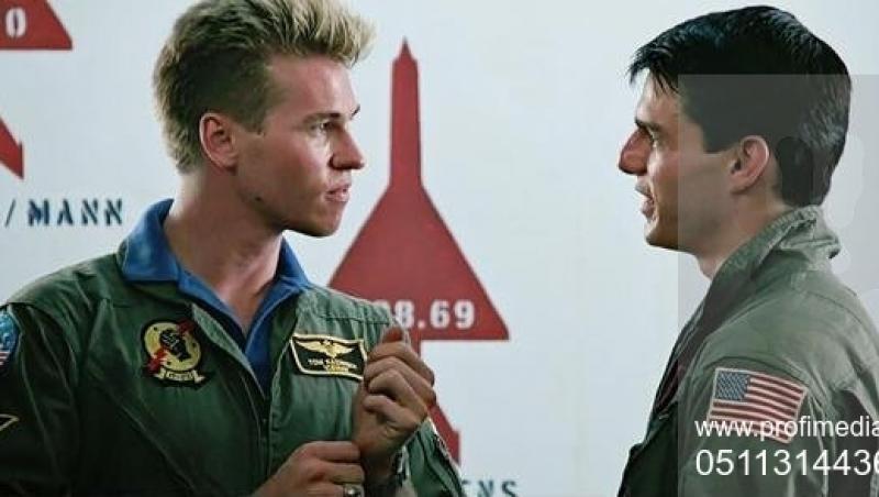 Val Kilmer (Iceman) și Tom Cruise (Pete Mitchell) în ''Top Gun'', 1986