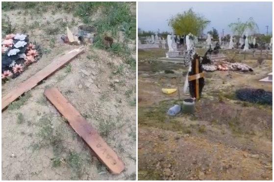 Un cimitir &icirc;ntreg din Galați, distrus chiar &icirc;n noaptea de &Icirc;nviere. Doi copii au rupt toate crucile ce le-au ieșit &icirc;n cale: &bdquo;Unele nu mai sunt deloc&rdquo; - VIDEO