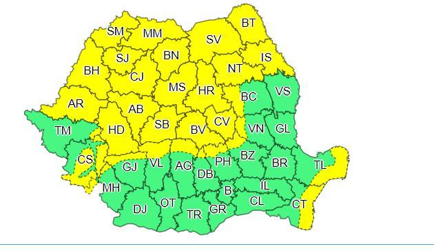 Vreme la extreme &icirc;n Rom&acirc;nia! ANM anunță cod galben de v&acirc;nt puternic și frig &icirc;n unele zone și 25 de grade &icirc;n altele