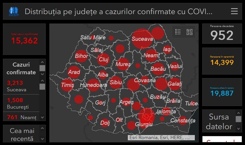 Numărul cazurilor de coronavirus pe județe, din Rom&acirc;nia. Care sunt cele mai afectate orașe