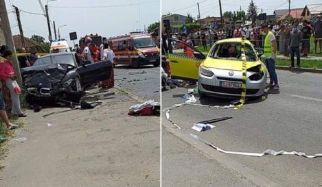 Patru morți, între care un copil de șapte ani, în urma accidentului din Craiova. Momentul dramatic în care taxiul e lovit în plin (VIDEO)