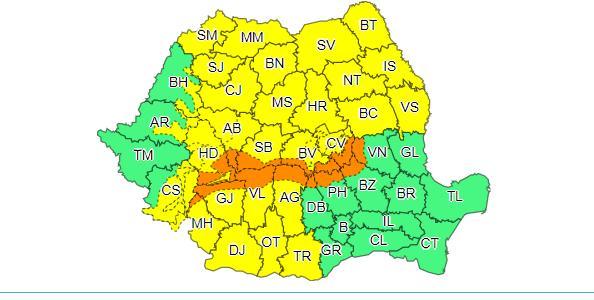 Cod portocaliu de viscol, &icirc;n zona montană &icirc;naltă a Carpaţilor Meridionali şi de Curbură, p&acirc;nă joi seară