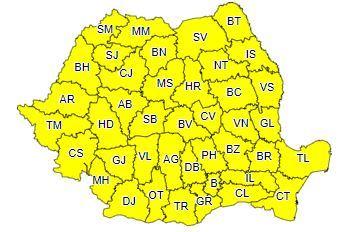 Cod galben de ploi torenţiale, descărcări electrice, vijelii şi grindină, de joi p&acirc;nă s&acirc;mbătă, &icirc;n toată ţara
