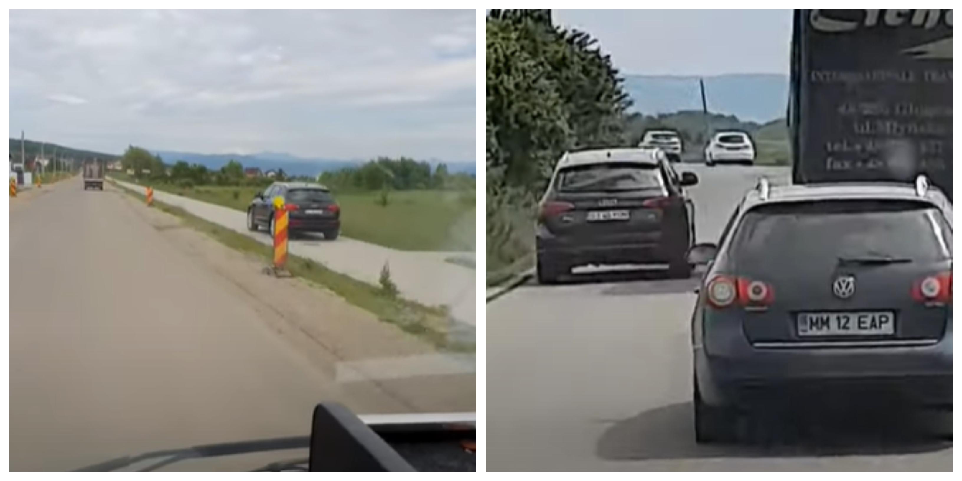 Momentul &icirc;n care șoferul unei mașini de lux gonește &icirc;n afara carosabilului, iar apoi depășește un TIR, pe linie continuă. Cum s-a terminat totul (VIDEO)