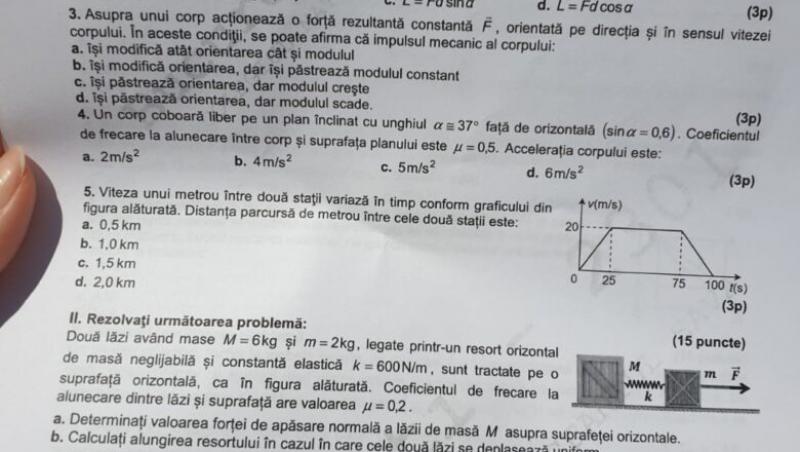 Subiecte Bacalaureat 2020. Proba la alegere. Fizică