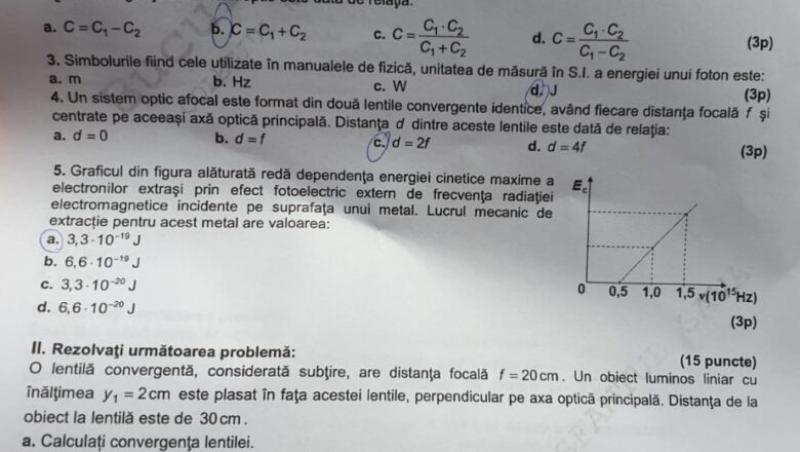 Subiecte Bacalaureat 2020. Proba la alegere. Fizică