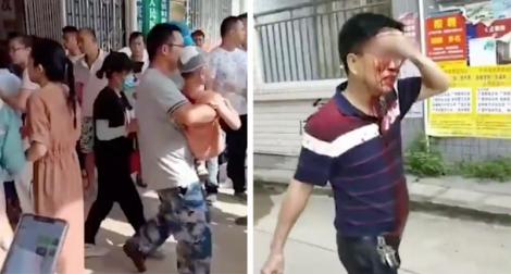 Imagini sângeroase! Copii bandajați, scoși de părinți pe brațe, în urma unui atac cu cuţitul, într-o şcoală din China: Sunt cel puțin 40 de victime!