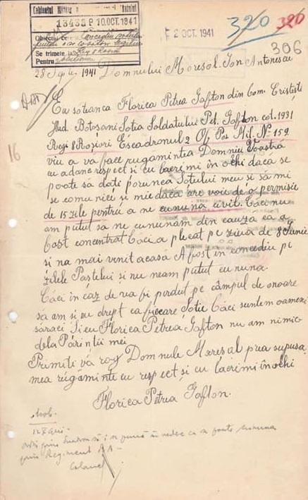 Scrisoarea unei tărănci către Mareșalul Antonescu: &rdquo;Dacă e pierdut pe c&acirc;mpul de onoare, să am și eu drept ca fiecare soție&rdquo;...