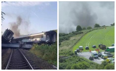 Un tren cu pasageri a deraiat, în Scoția! Atenție, imagini ce vă pot afecta emoțional! Video