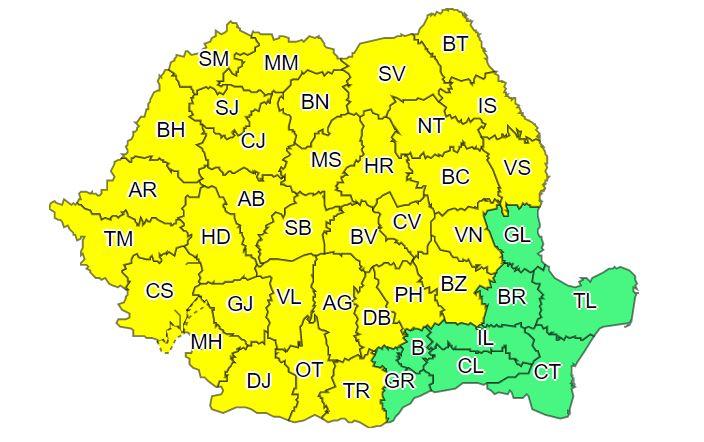 Vremea se schimbă radical. De s&acirc;mbătă, ploi și vijelii &icirc;n aproape toată țara. Cod galben emis de ANM