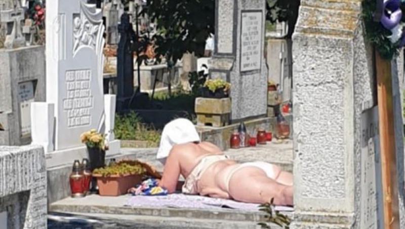 Nu, nu e fake! O tânără a renunțat la haine și s-a bronzat pe un mormânt, în cimitirul din oraș: ”Acolo nu e coronavirus, se respectă și distanțarea socială!”