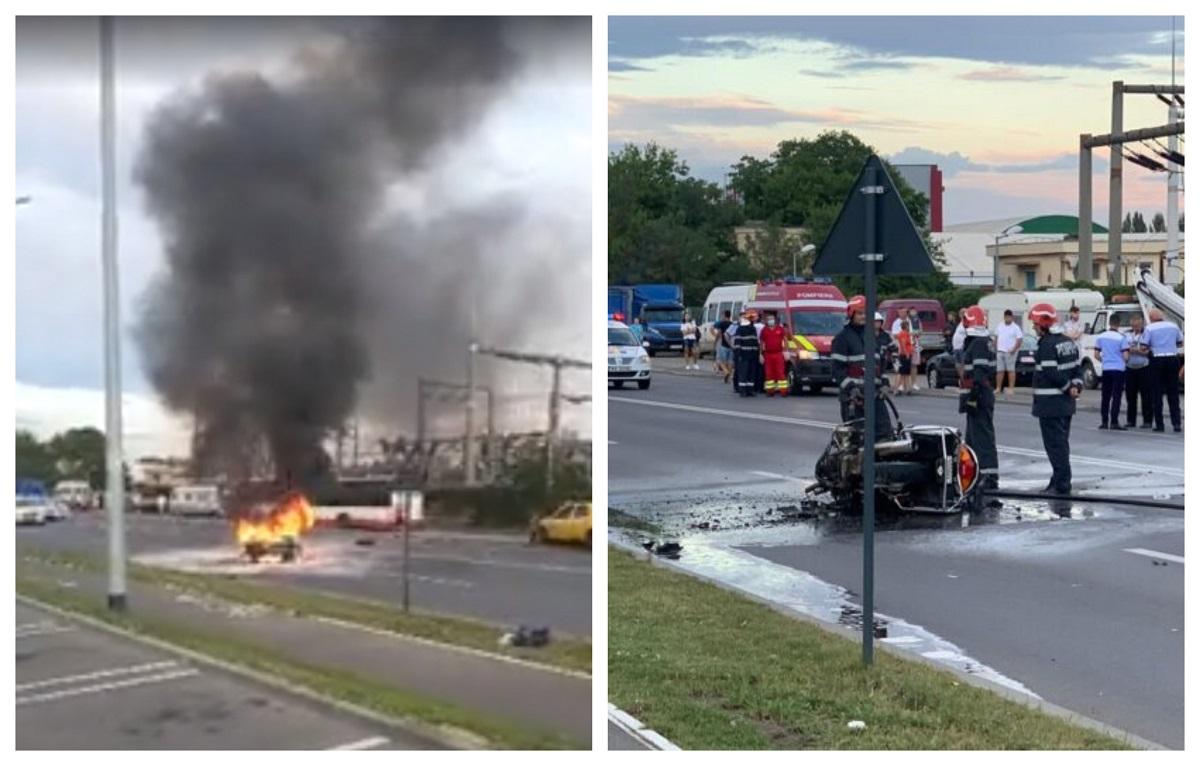 Un polițist din Buzău, rănit &icirc;n misiune! Motocicleta lui a ars ca o torță pe șosea! Atenție, imagini ce vă pot afecta emoțional! Video