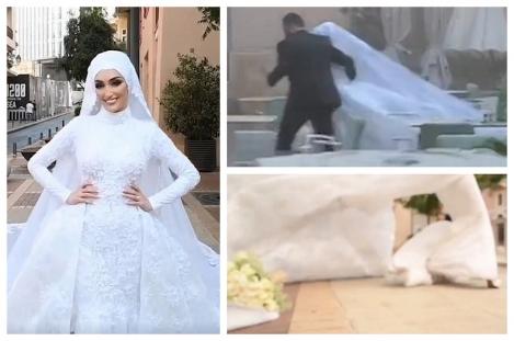 „M-am întrebat dacă o să mor în rochia mea albă”. O mireasă splendidă, surprinsă de explozia din Beirut. Momentul a fost filmat! VIDEO