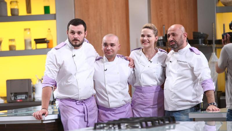 Rahela Pîslaru și membri ai echipei mov condusă de Cătălin Scărlătescu la „Chefi la cuțite” sezonul 7