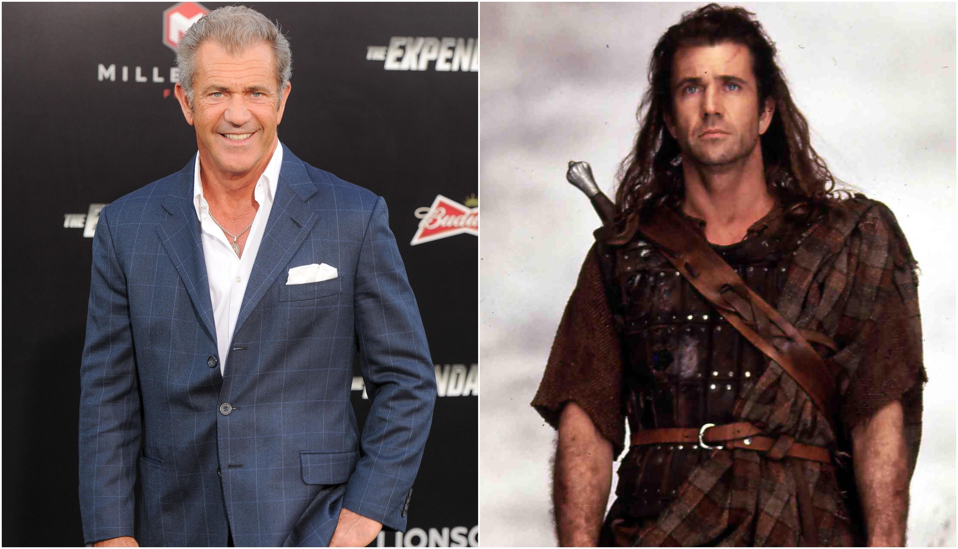 Colaj Mel Gibson cu el pe covorul rosu si el in filmul braveheart
