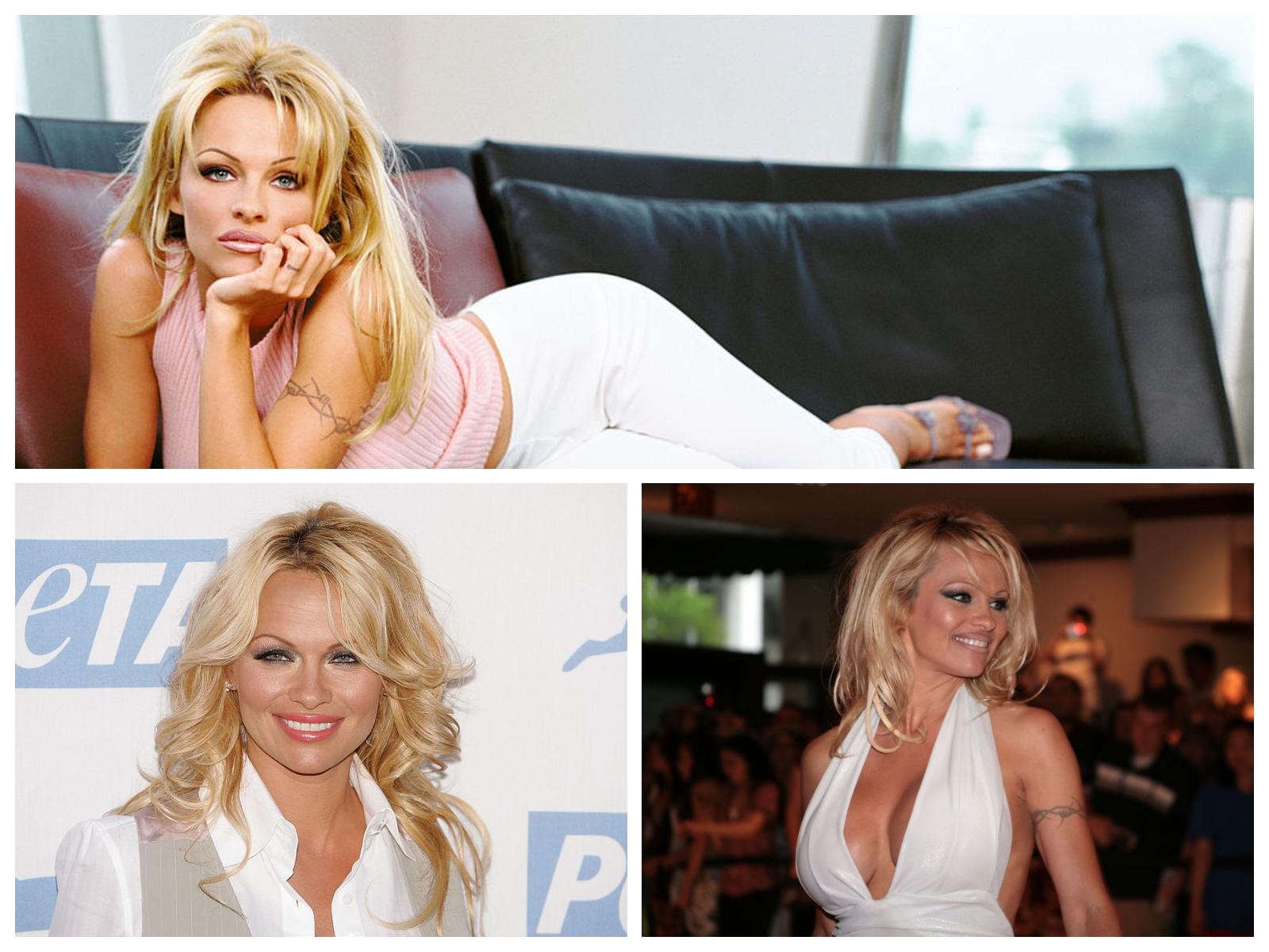 Colaj cu Pamela Anderson, purtând ținute albe