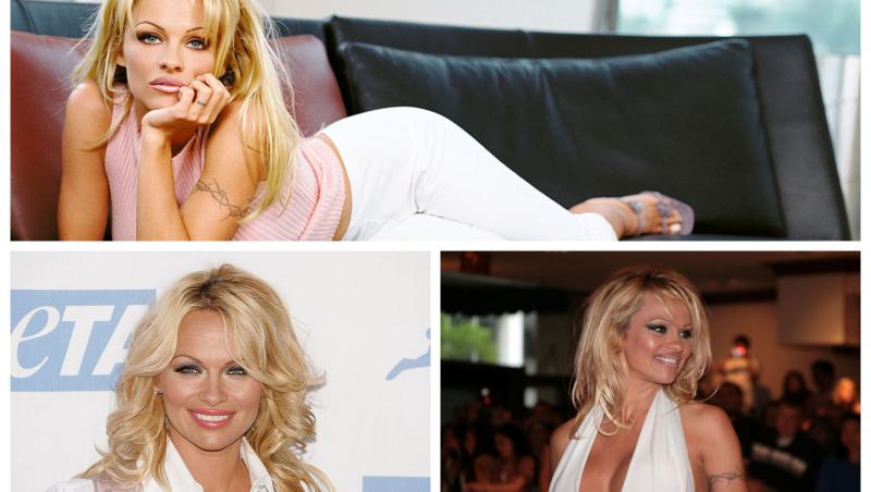 Colaj cu Pamela Anderson, purtând ținute albe