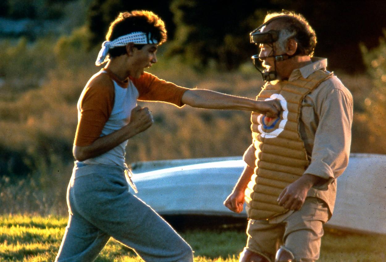 Ralph Macchio și Pat Morita, în 1984 jucând în Karate Kid