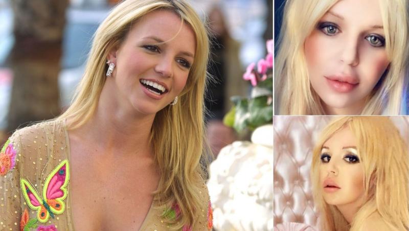 Colaj de imagini cu Britney Spears si fanul sau, Bryan Ray, care s-a operat sa semene cu ea
