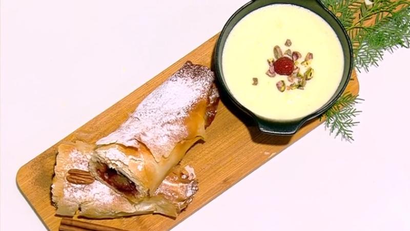 Plăcintă cu prune și sos de vanilie preparată de Vlăduț la Super Neatza