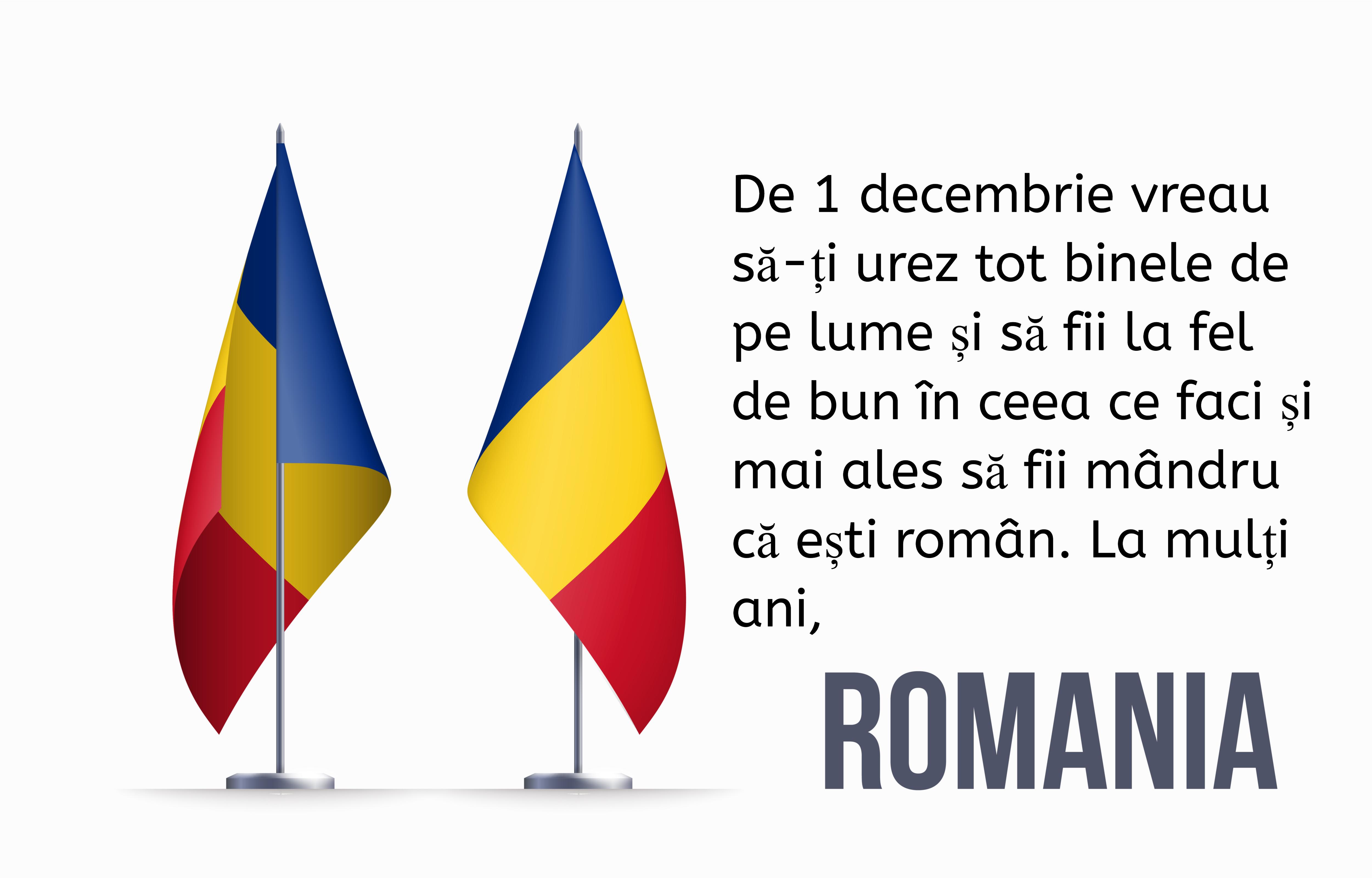 o imagine cu text cu la multi ani romania in dreapta si in stanga doua steaguri ale romaniei