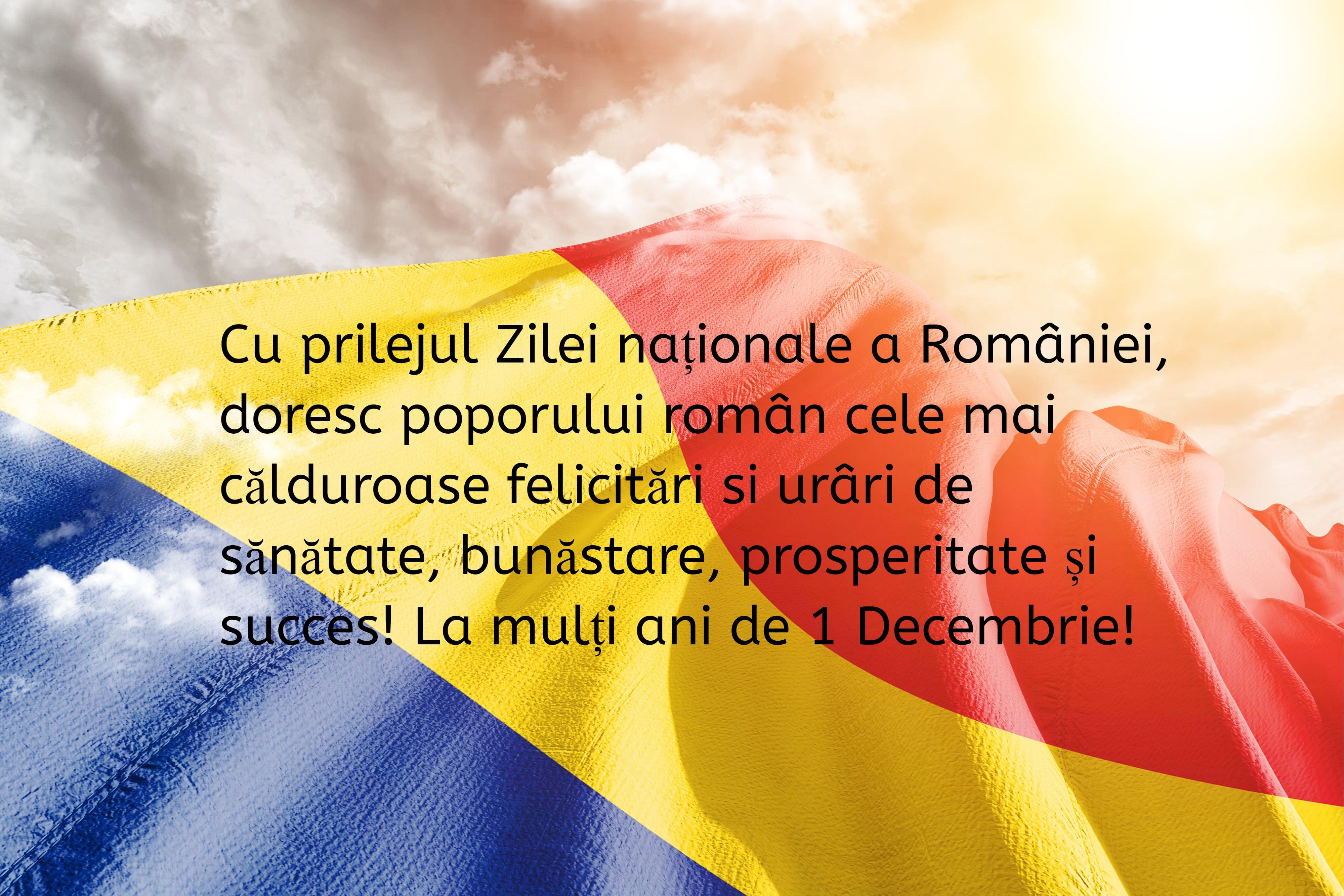 imagine cu drapelul romaniei si urare de 1 decembrie 2021