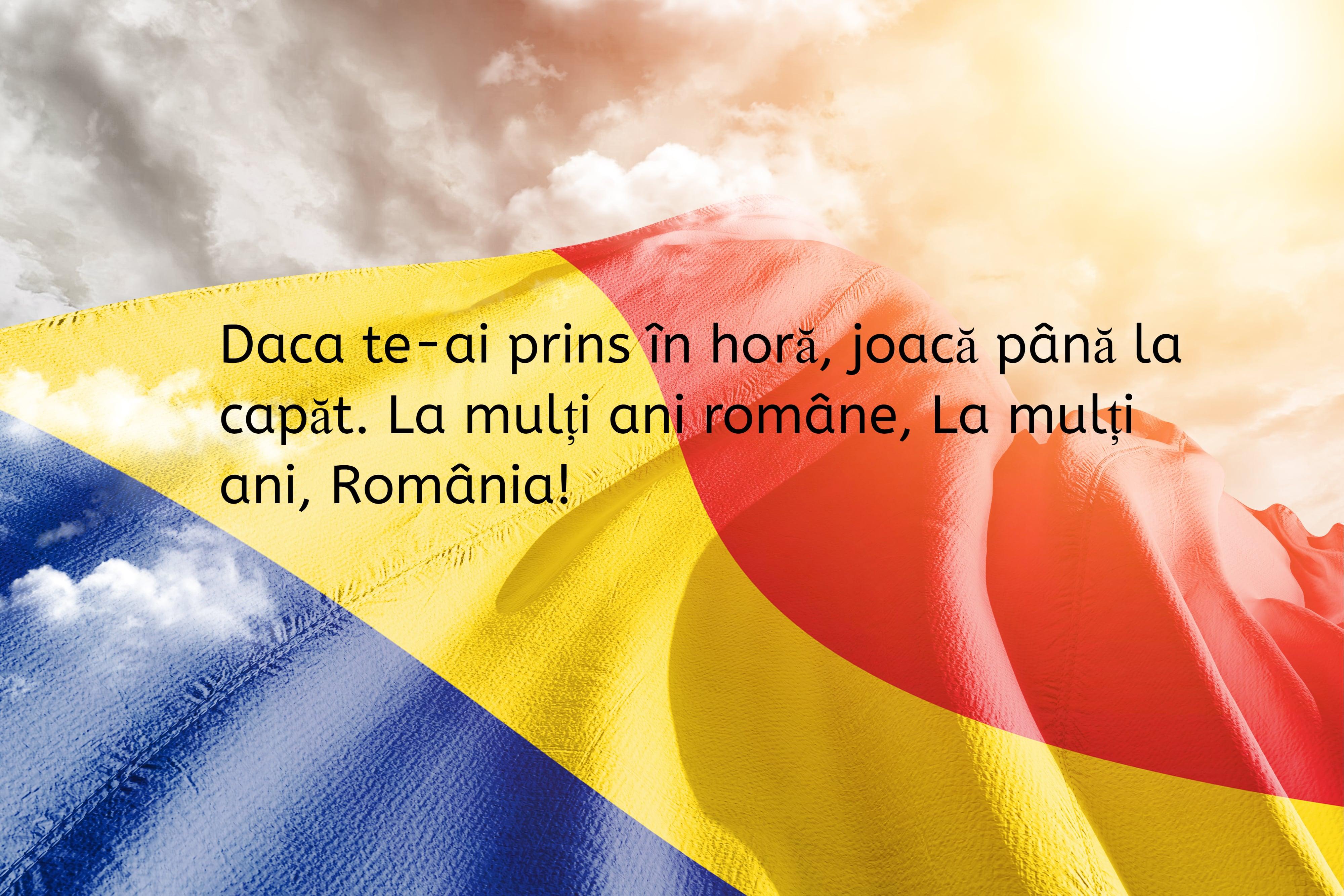 felicitare de 1 decembrie 2021 cu tircolorul si mesaj de la multi ani romania