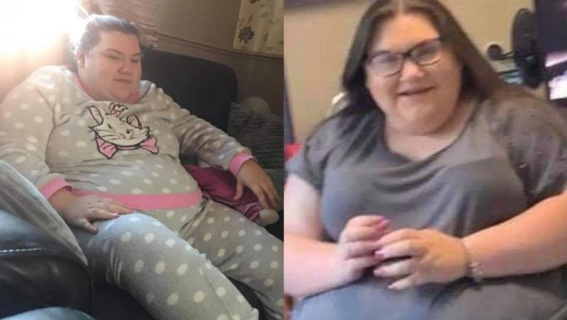 Emily Nuttall, o tânără în vârstă de 21 ani, din Lancashire, a slăbit incredibil de mult după ce ajunsese să cântărească 127 kilograme și abia se mai ridica de pe canapea.