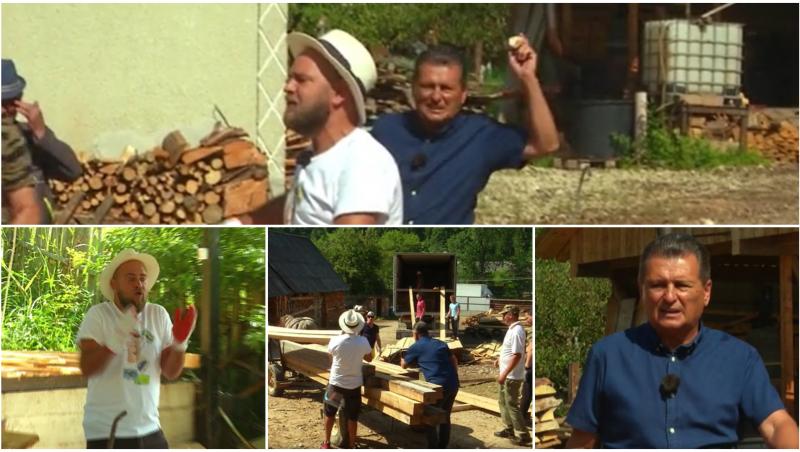 Nea Marin i-a luat pe Cosmin Seleși, Andrei Ștefănescu, Jean de la Craiova și Romică Țociu să aducă lemnele pentru scena pe care urmează să aibă loc spectacolul organizat de ei în cea de 8-a ediție Poftiți pe la noi: Poftiți prin țară de la Antena 1