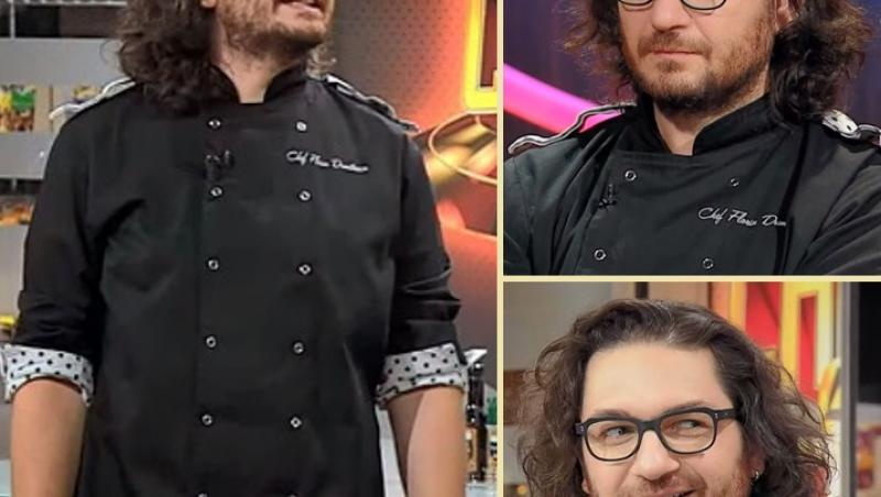 Colaj foto cu Florin Dumitrescu în diferite ipostaze la emisiunea „Chefi la cuțite”, sezonul 8