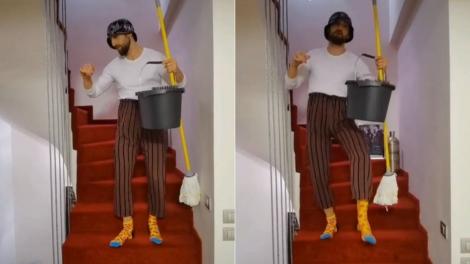 Cu pantalonii ridicați prea sus, bască și mop. Răzvan, Ramona și Ristei au recreat tiktok-ul viral al lui Oțil - VIDEO