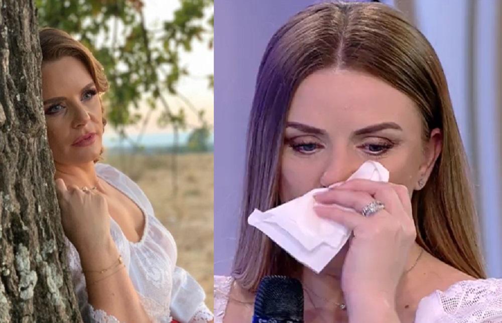 Marcela Fota în costum popular (stânga) și cu lacrimi în ochi la „Acces Direct” (dreapta)