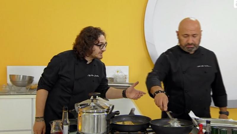 Florin Dumitrescu și Cătălin Scărlătescu, certându-se în bucătăria „Chefi la cuțite”