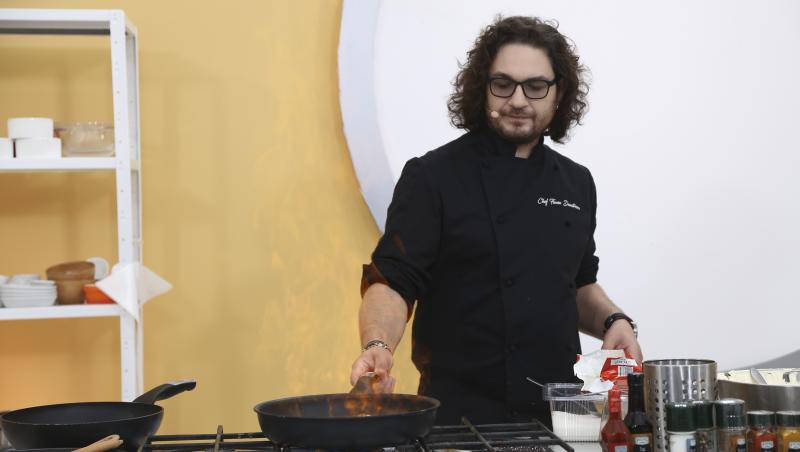 Florin Dumitrescu gătind în sezonul 9 al emisiunii „Chefi la cuțite”