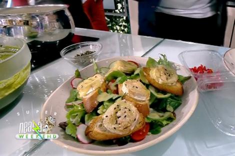 Salată din verdețuri de primăvară cu brânză de capră și crutoane, rețeta lui Chef Nicolai Tand la Neatza de weekend
